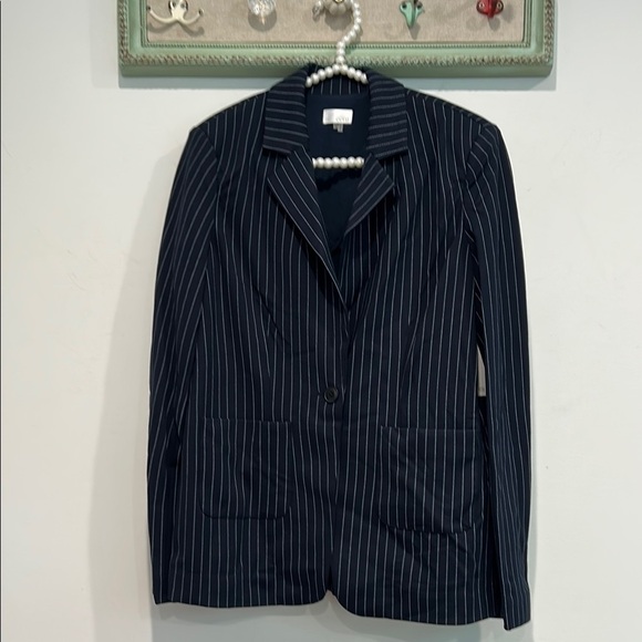 Ecru Navy blue Pinstripe Blazer women’s size small new with tags - Picture 1 of 9